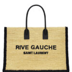 Saint Laurent Rive Gauche Tote Bag In Raffia And Leather Apricot